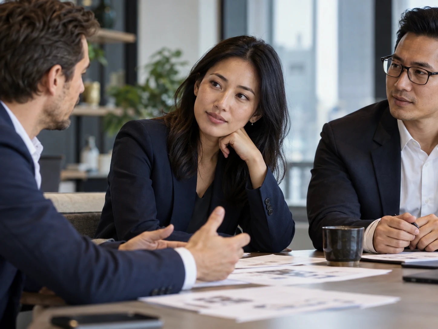 Illustrative colleagues discussing a business decision