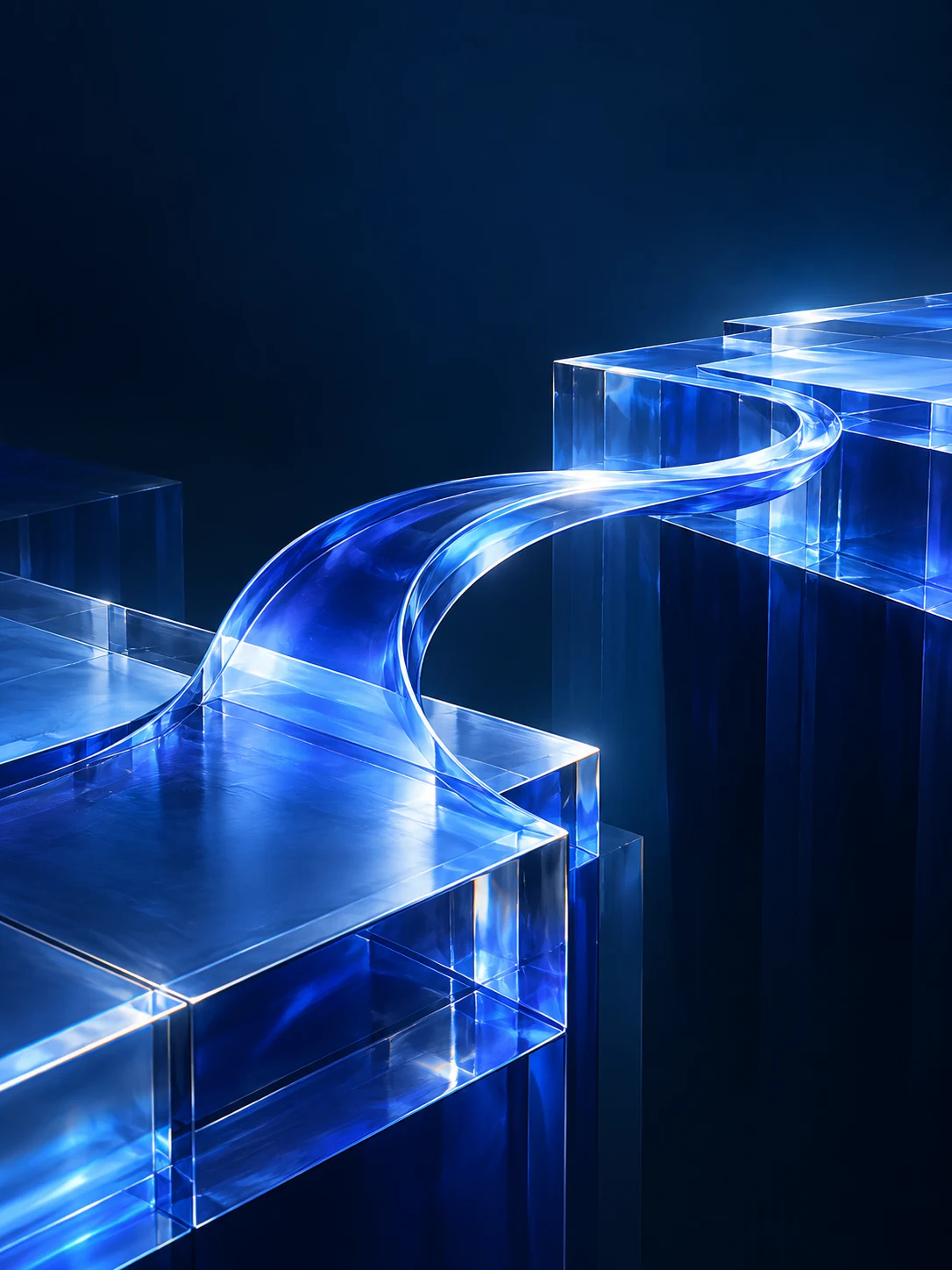 An abstract blue pathway illustrating connections and new possibilities