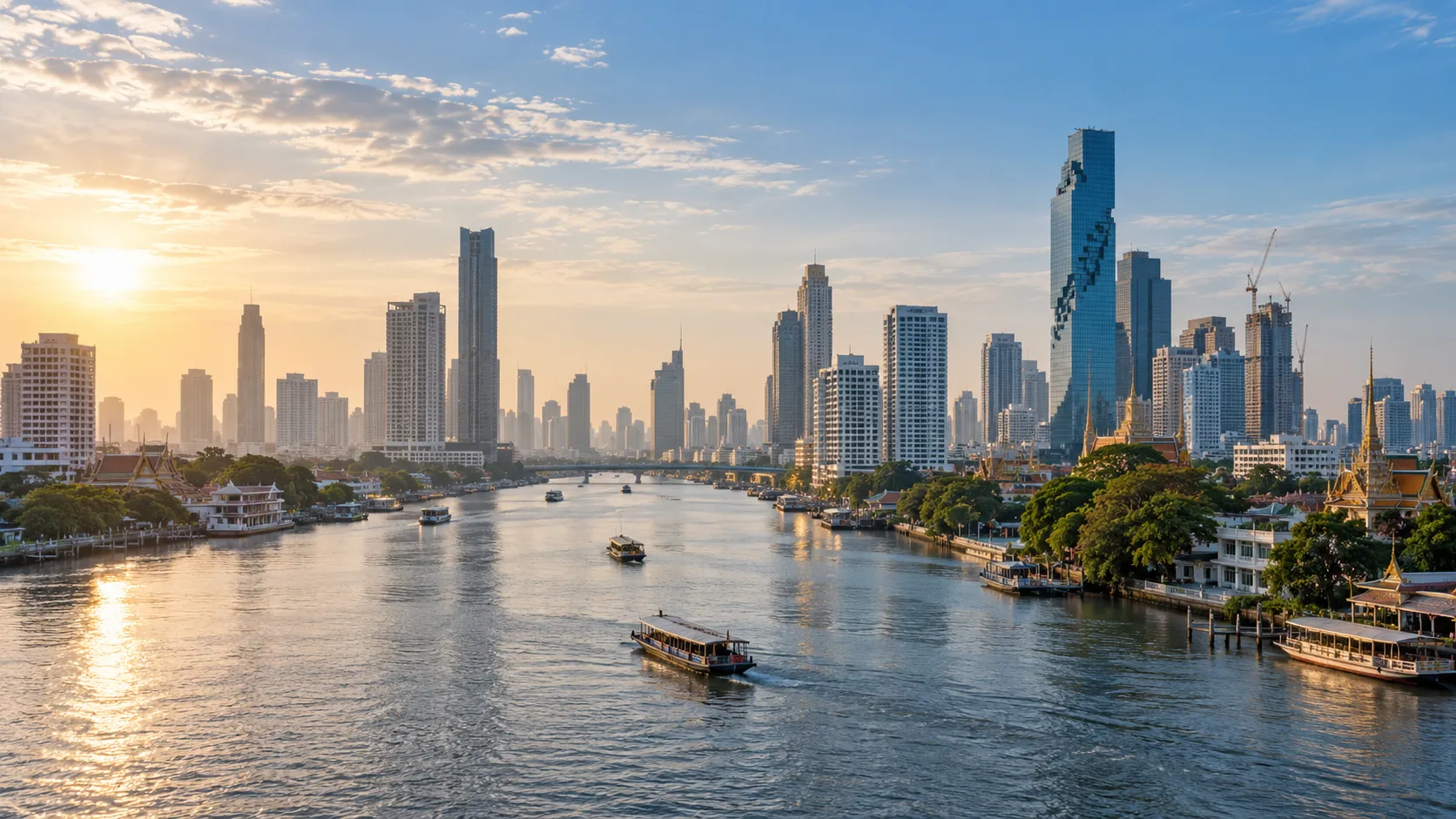 AI-generated Bangkok skyline and river scene illustrating the Thailand GDP case study.